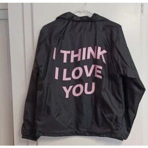 EUC Nylon Jacket Black "I THINK I LOVE YOU" phrase on front & back